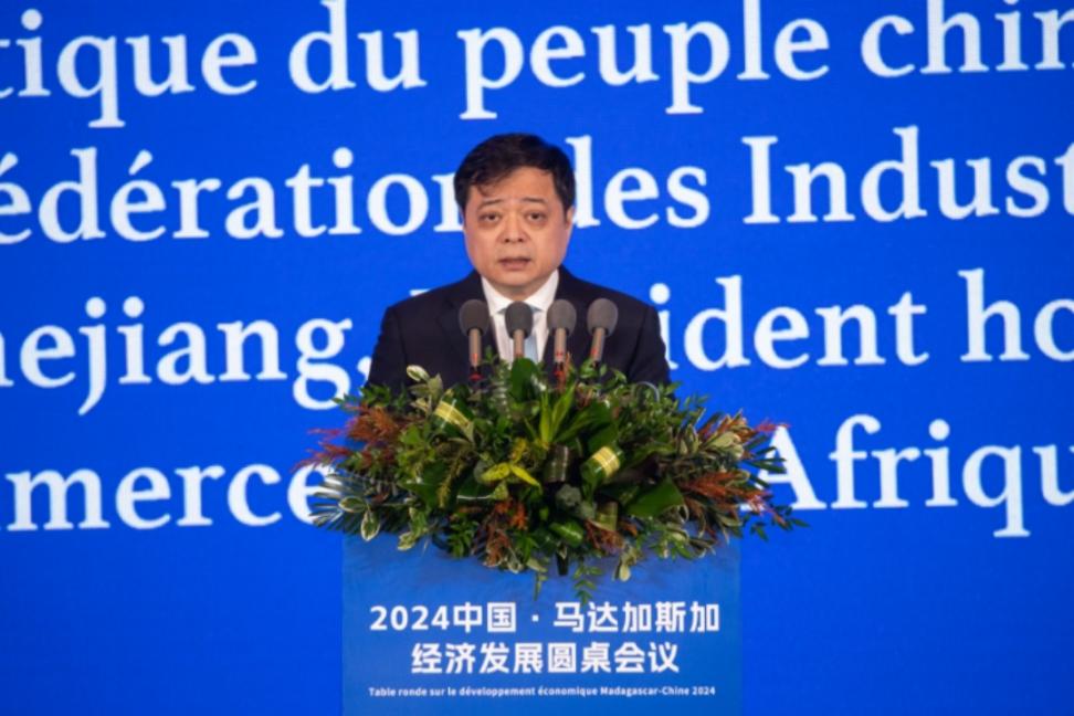 9月5日，2024中国·马达加斯加经济发展圆桌会议在北京举行。全国政协常委、浙江省工商联主席、温州市中非商会名誉会长南存辉进行交流发言。人民网记者 翁奇羽摄